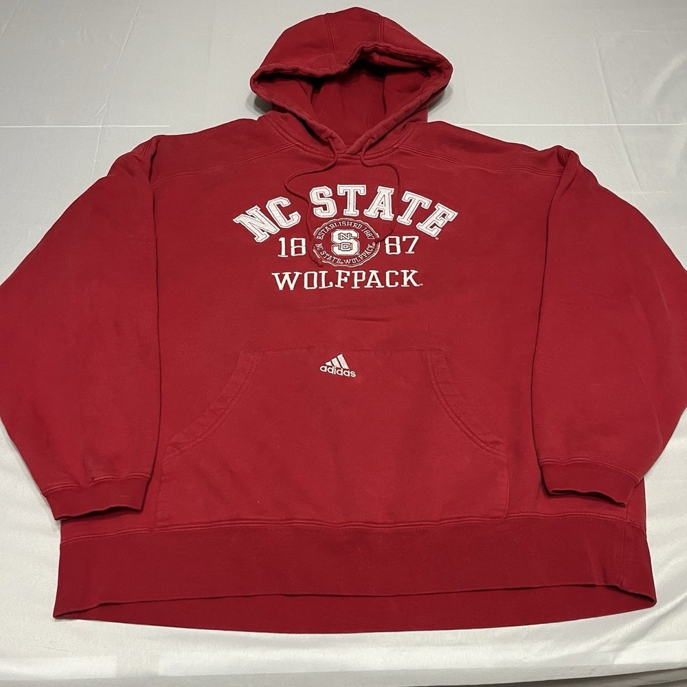 Vintage Adidas NC State Hoodie Embroidered Adult XL Red Heavyweight